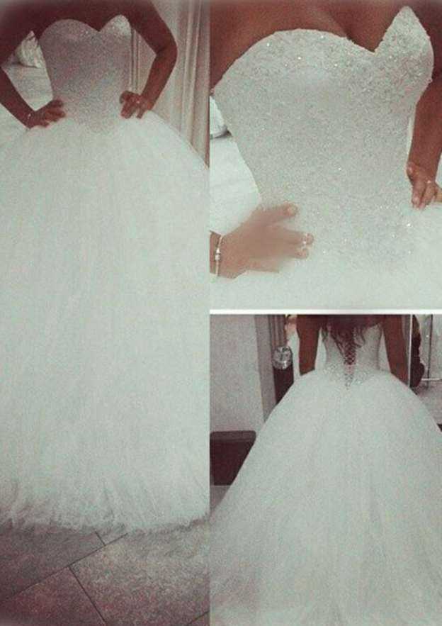 Tulle Wedding Dress A-Line/Princess Strapless Court Train With Beaded