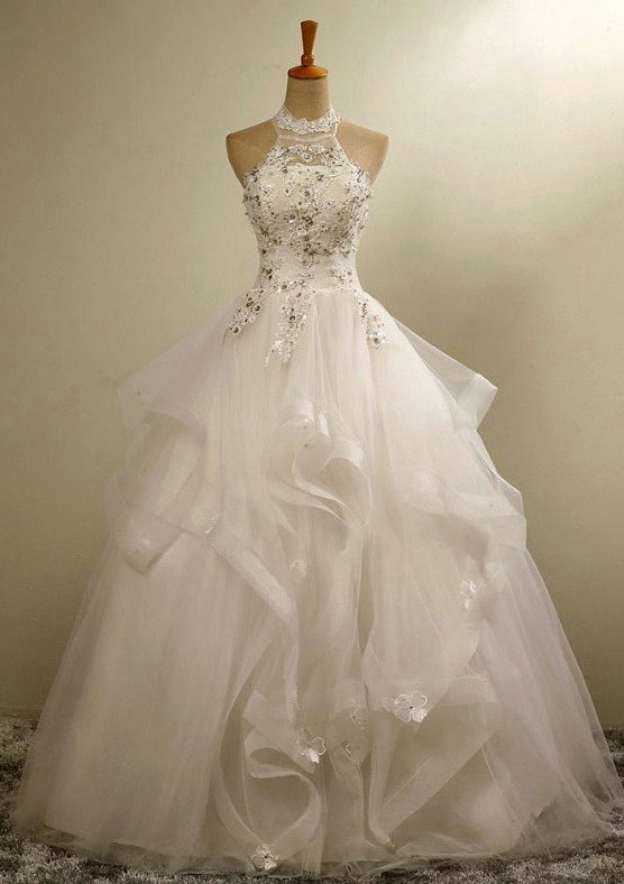 Organza Wedding Dress A-Line/Princess Halter Long/Floor-Length With Beaded