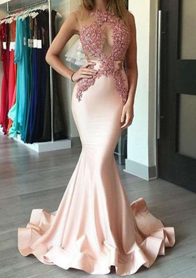 Taffeta Prom Dress Trumpet/Mermaid Bateau Chapel Train With Appliqued