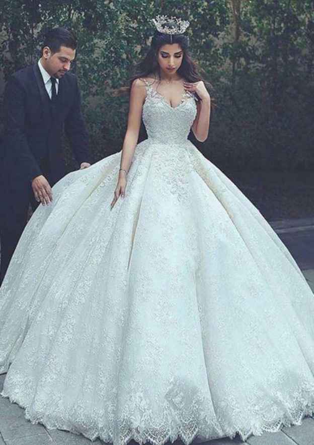 Ball Gown Bateau Sleeveless Long/Floor-Length Lace Wedding Dress