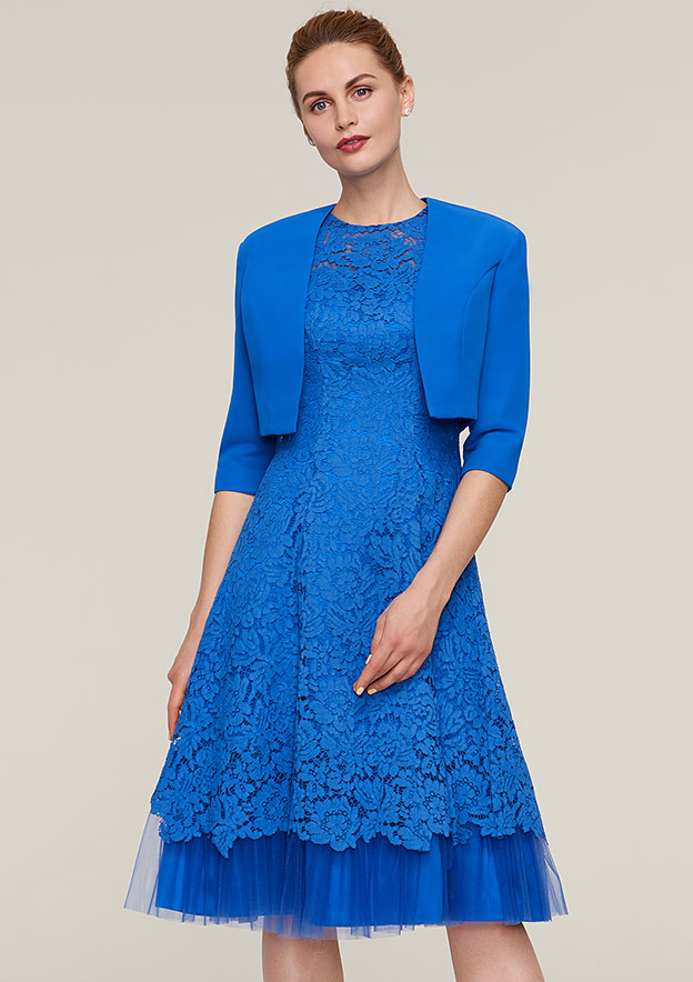 A-line/Princess Scoop Neck Sleeveless Knee-Length Lace Mother of the Bride Dress With Jacket