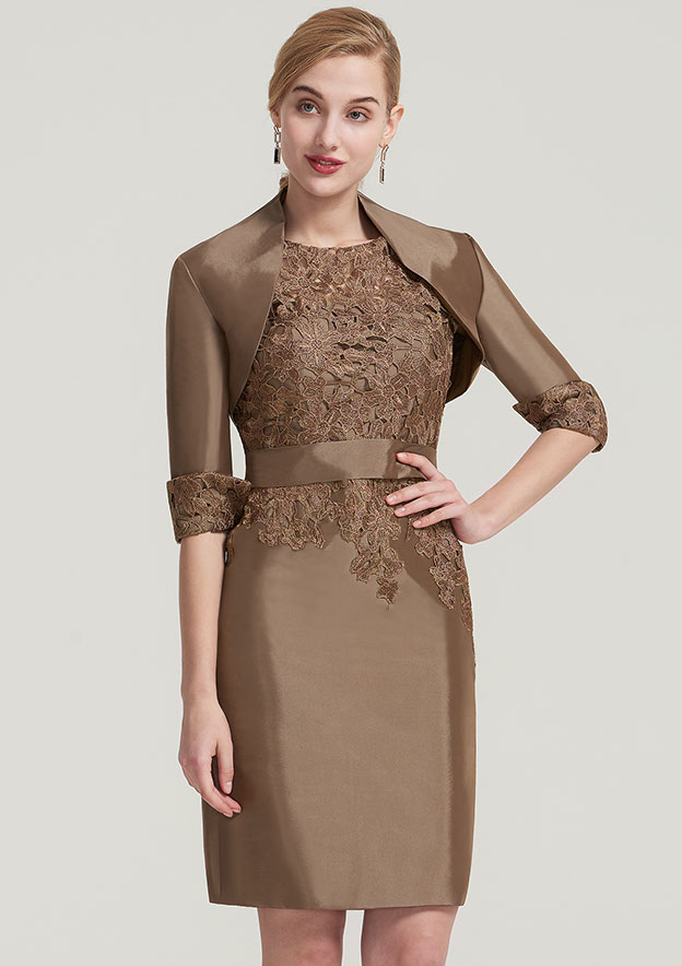 mother of the bride dresses short length with jacket Short Mother of the Bride 2 Piece Lace Jacket Dress