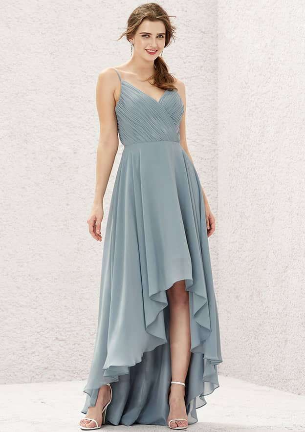 spa colored bridesmaid dresses Spa Colored Bridesmaid Dresses A-Line Spaghetti Straps Cowl Back Floor Length Chiffon Bridesmaid Dresses with Split and Belt