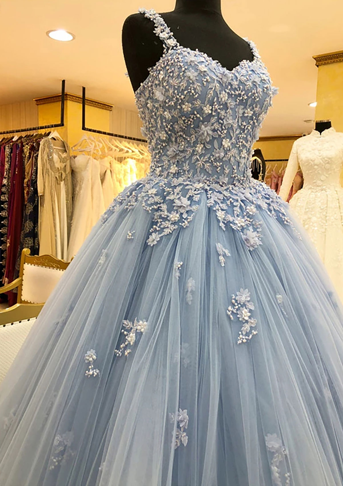 gorgeous prom dresses A-line Blue Off the Shoulder Sparkly Formal Dresses, Bal SposaBridal LT Blue Sizes We just cant get enough