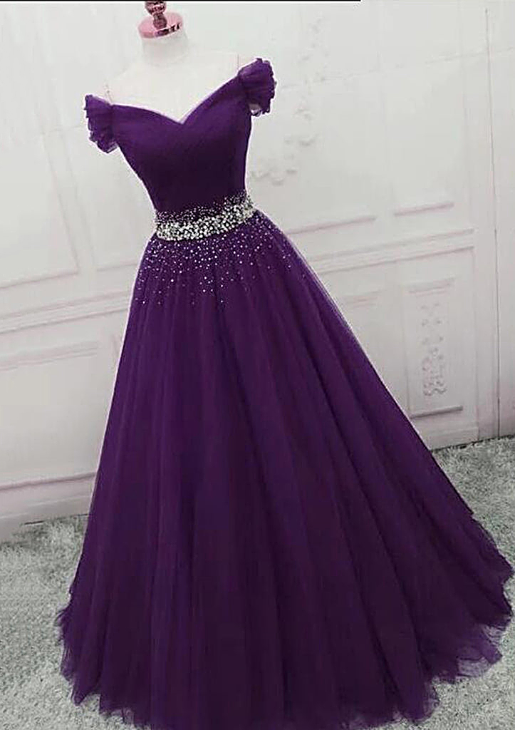 purple ball gown dresses Lace Flower Off The Shoulder Satin Prom Gowns Available in Purple (color shifts with lighting) Available 2 Royal Purple Off The Shoulder