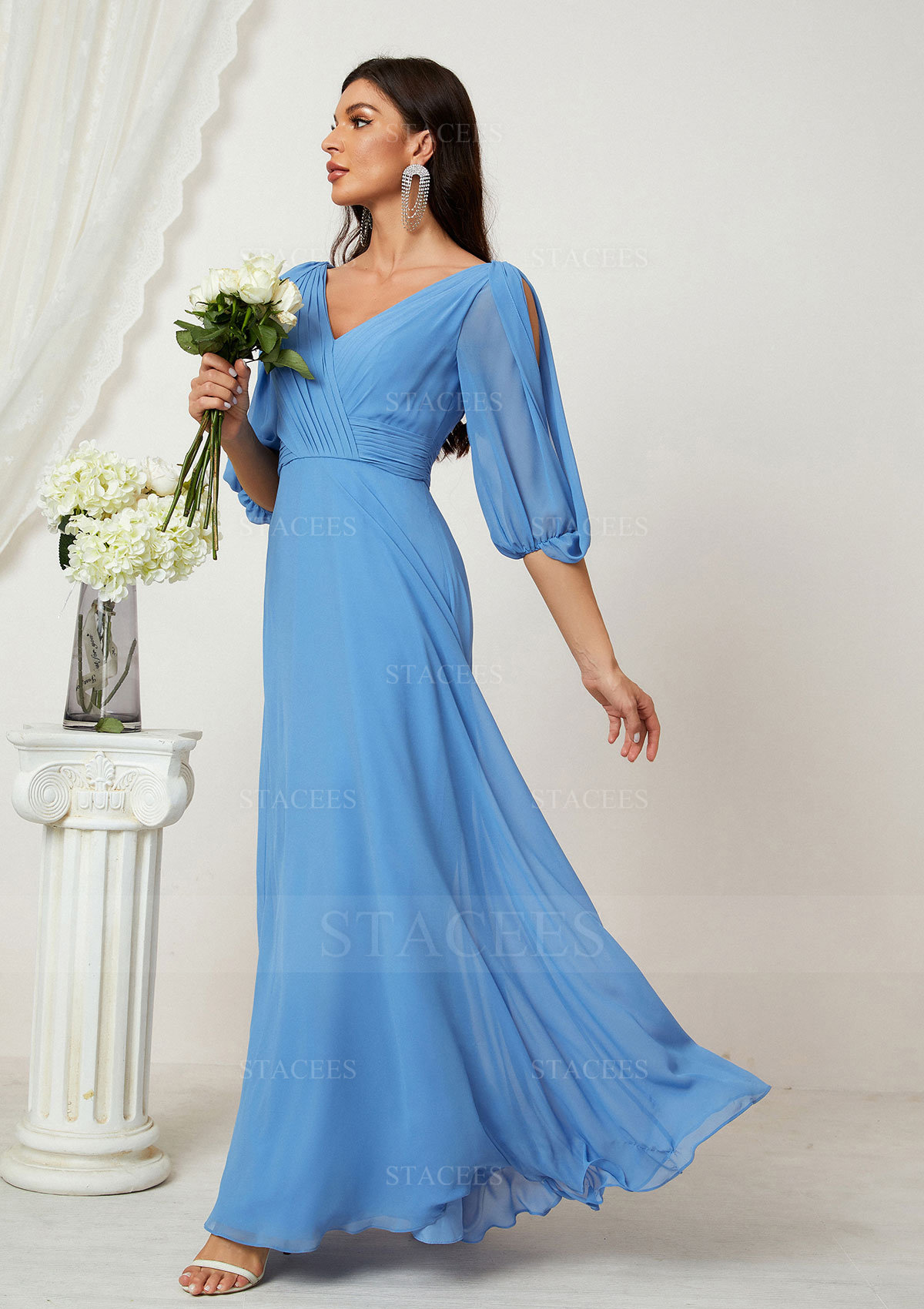 long sleeve mother of the bride floor length dresses Modest Long Sleeve Lace Allover Mother of Bride Dress