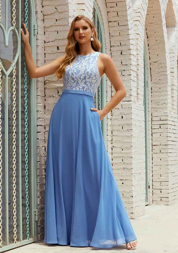 a-line scoop floor-length chiffon bridesmaid dress JJ's House A-line Scoop Floor Length Chiffon Bridesmaid Dress With Bow