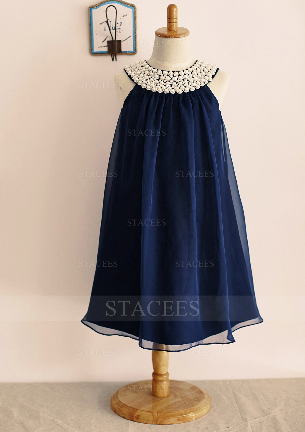 Vestido línea a/princesa escote redondo gasa hasta la tibia vestido de pajecitas
