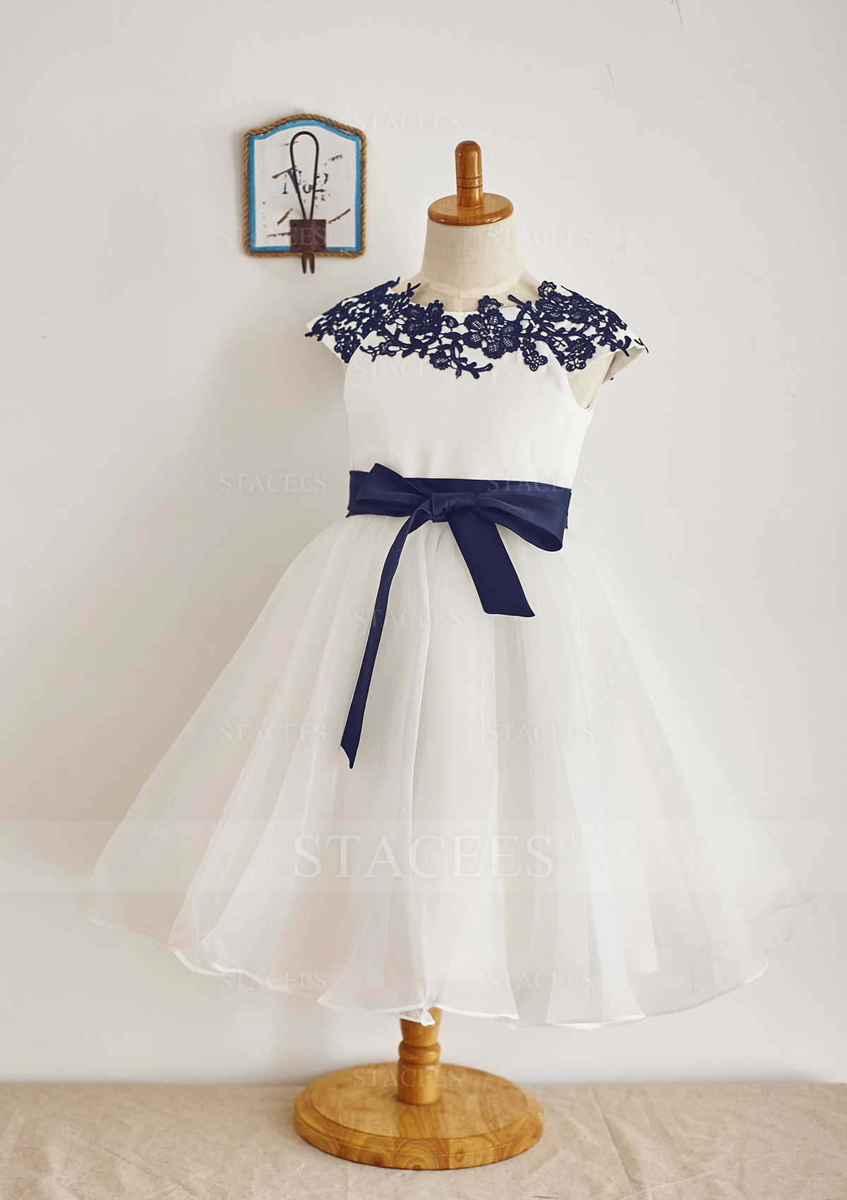 Ivoire Trapèze/Princesse scoop dentelle organza longueur mollet  - STACEES