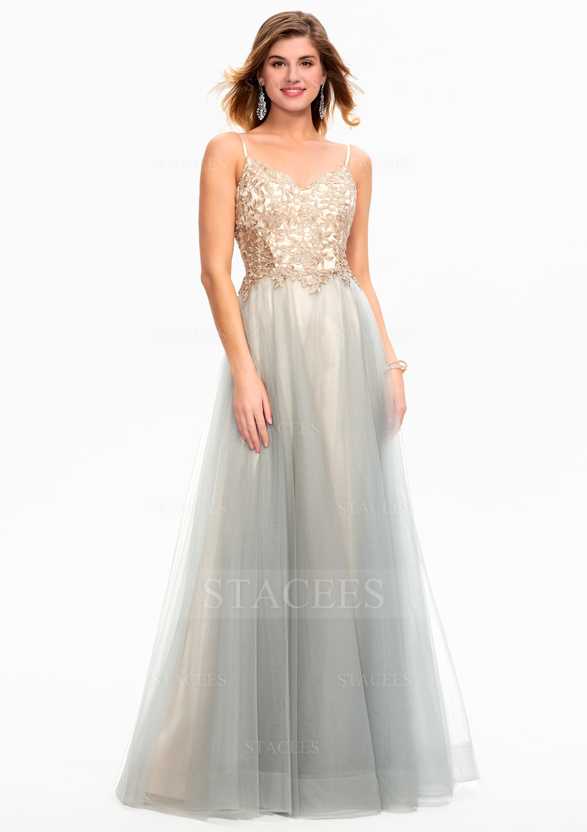 Trapèze cœur satin tulle long/ras du sol robe de bal avec appliqué
