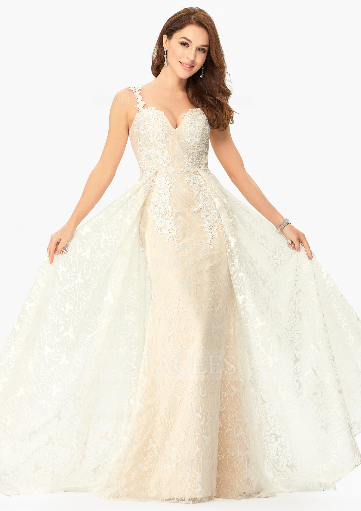 Beige Brillant robe trapèze robe princesse cache coeur tulle satin longueur ras du sol robe de bal - STACEES