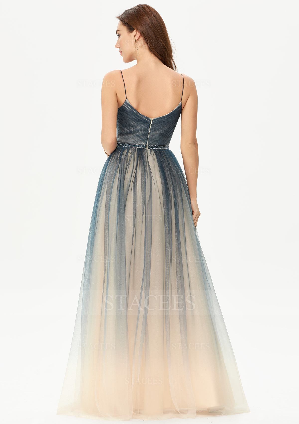 As Picture Ball Gown Princess Sweetheart Sleeveless Tulle Long/Floor-Length Prom Dress With Beading Pleated Glitter - STACEES