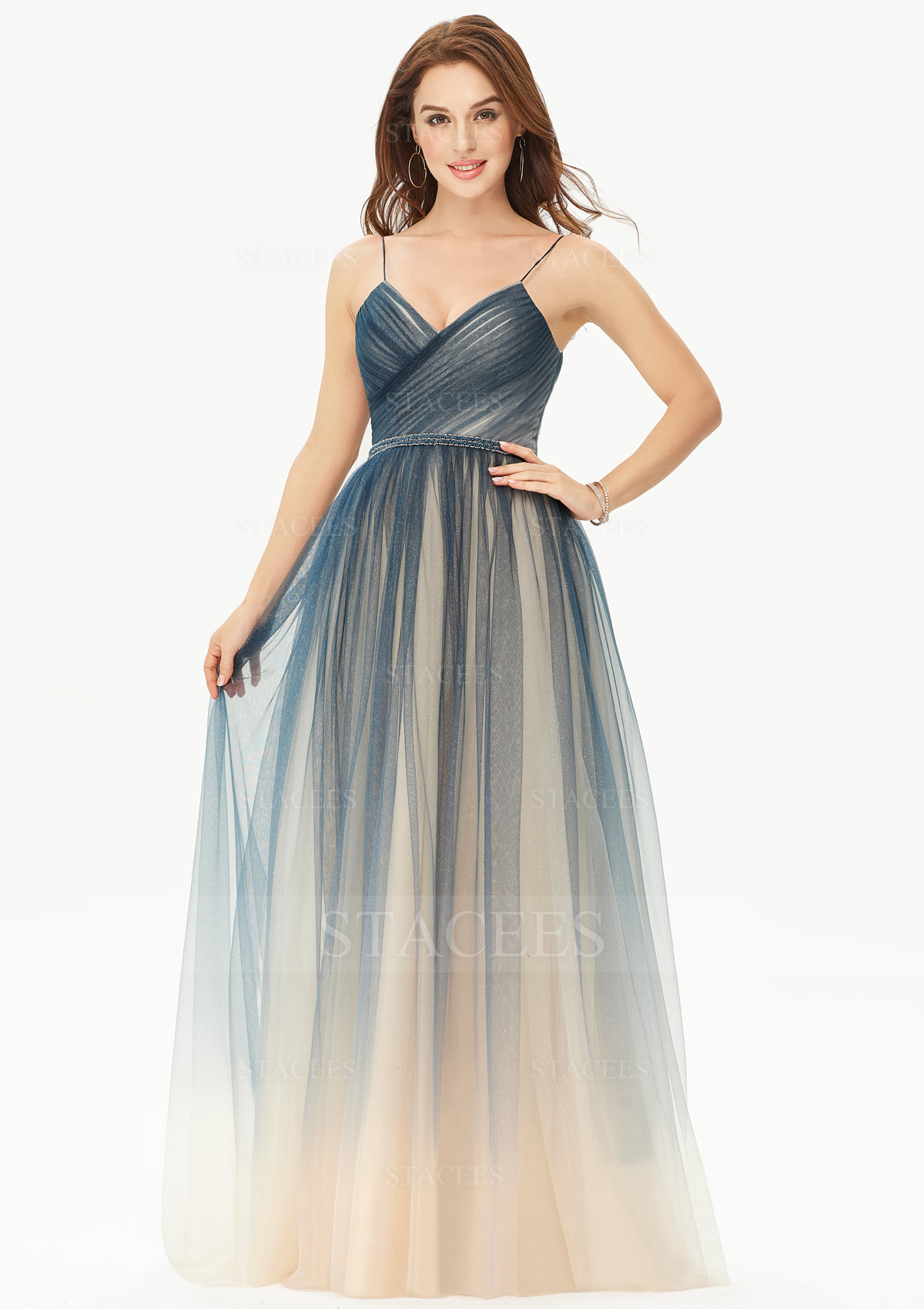 As Picture Ball Gown Princess Sweetheart Sleeveless Tulle Long/Floor-Length Prom Dress With Beading Pleated Glitter - STACEES