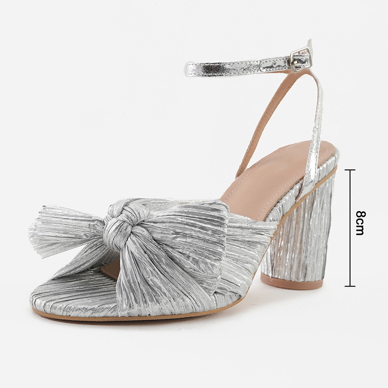 Argent Femmes satin talons peep toe sandales talon bottier simple outdoor chaussure avec sangle de cheville noeud papillon boucle - STACEES