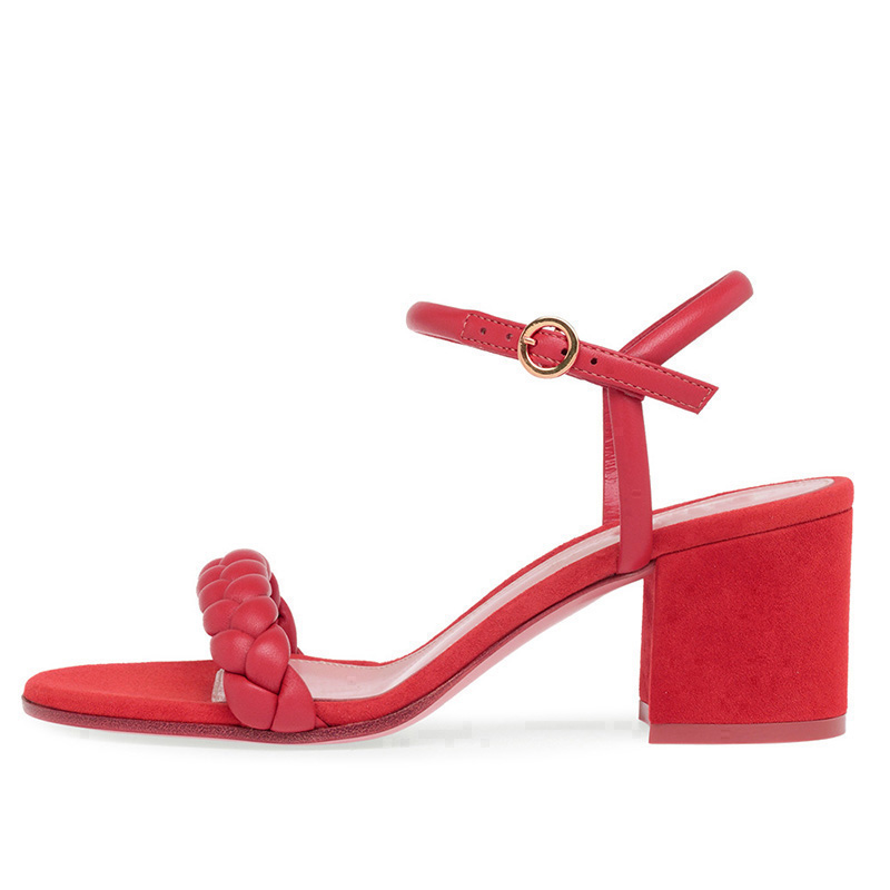 Rouge PU talons à bout ouvert sandales talon bottier fête et soirée chaussures - STACEES