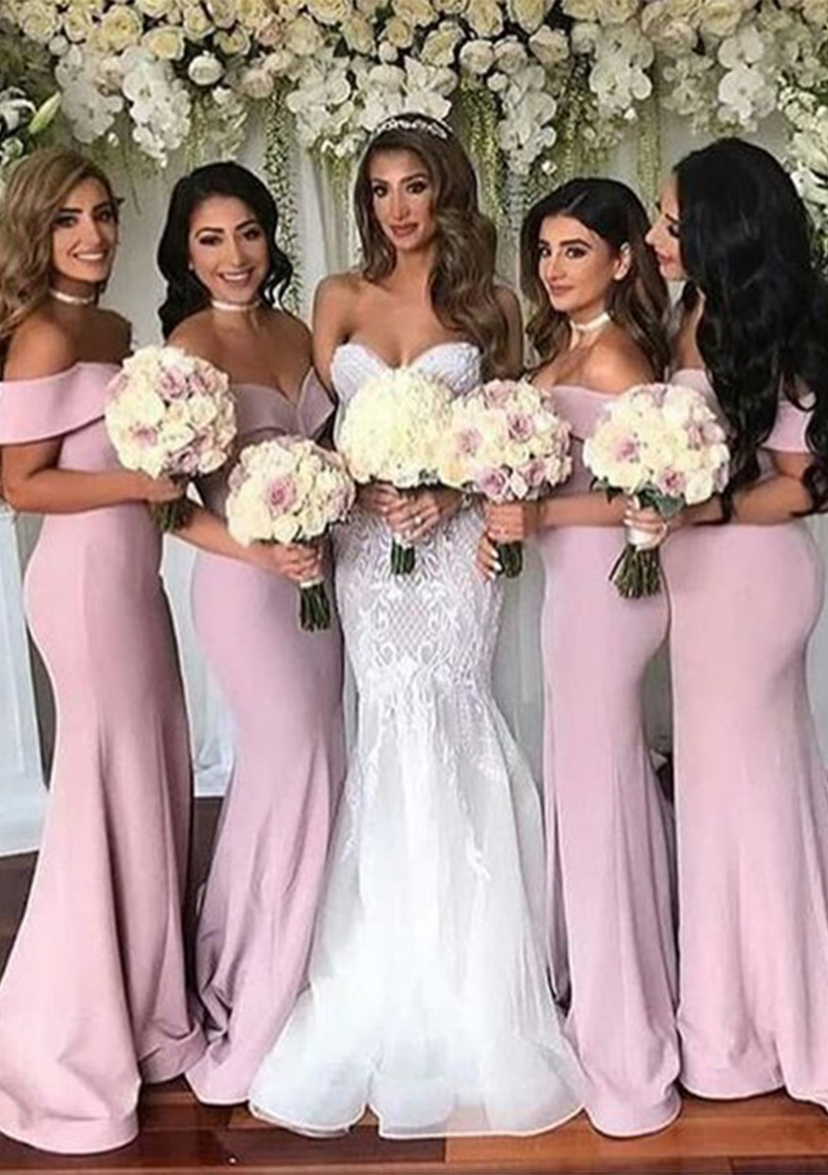 Off-the-Shoulder Trumpet Long/Floor-Length Stretch Crepe Bridesmaid Dress