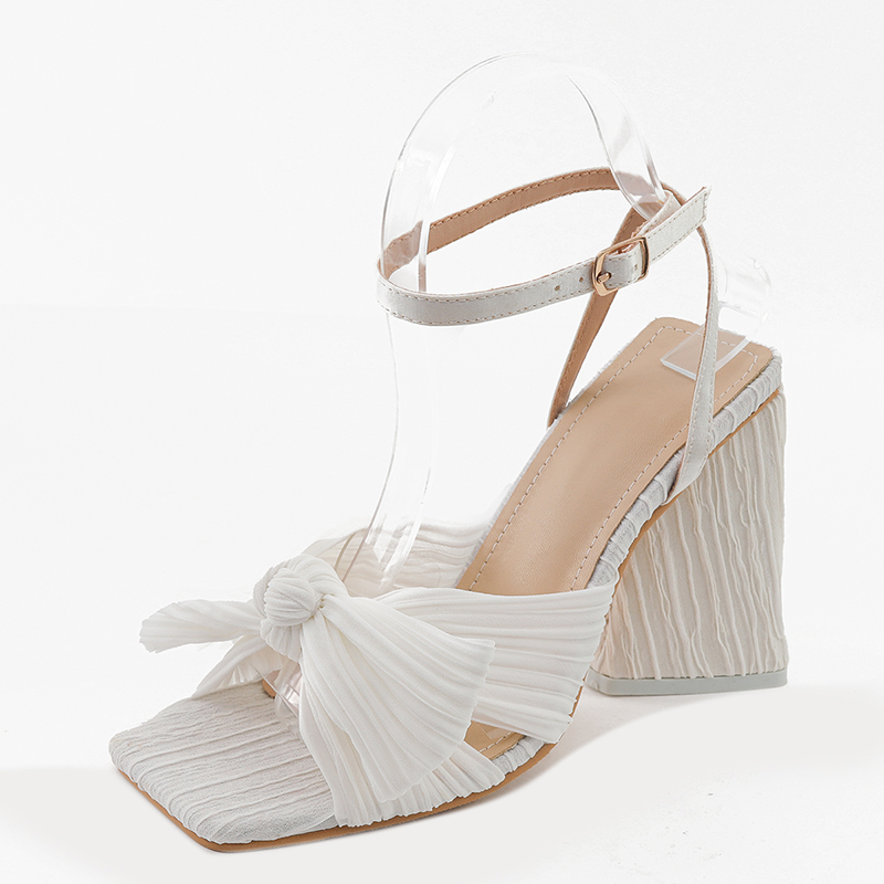 Femmes satin talons peep toe sandales talon bottier mode outdoor chaussure avec sangle de cheville noeud papillon boucle