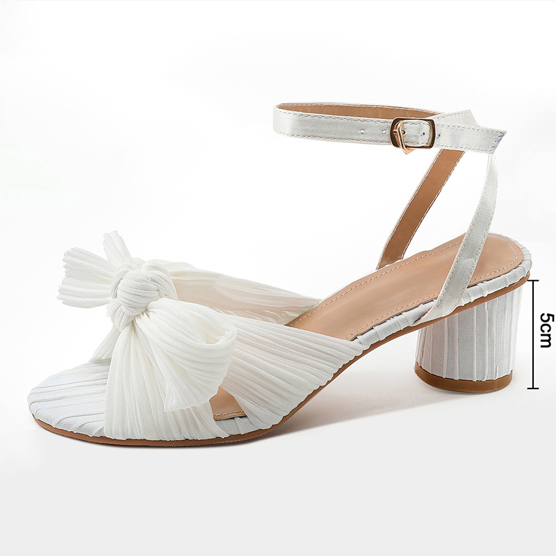 Satin Peep Toe Chunky Heel Outdoor Shoes With Buckle Bowknot 
