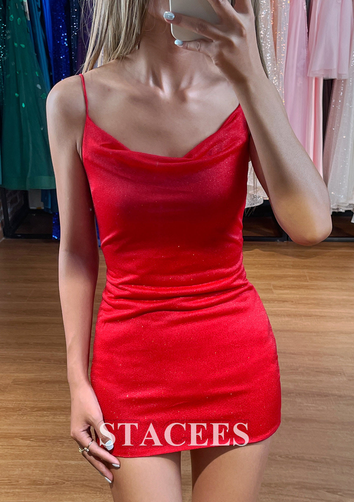 Red Sheath/Column Cowl Neck Sleeveless Short/Mini Knit Homecoming Dress - STACEES