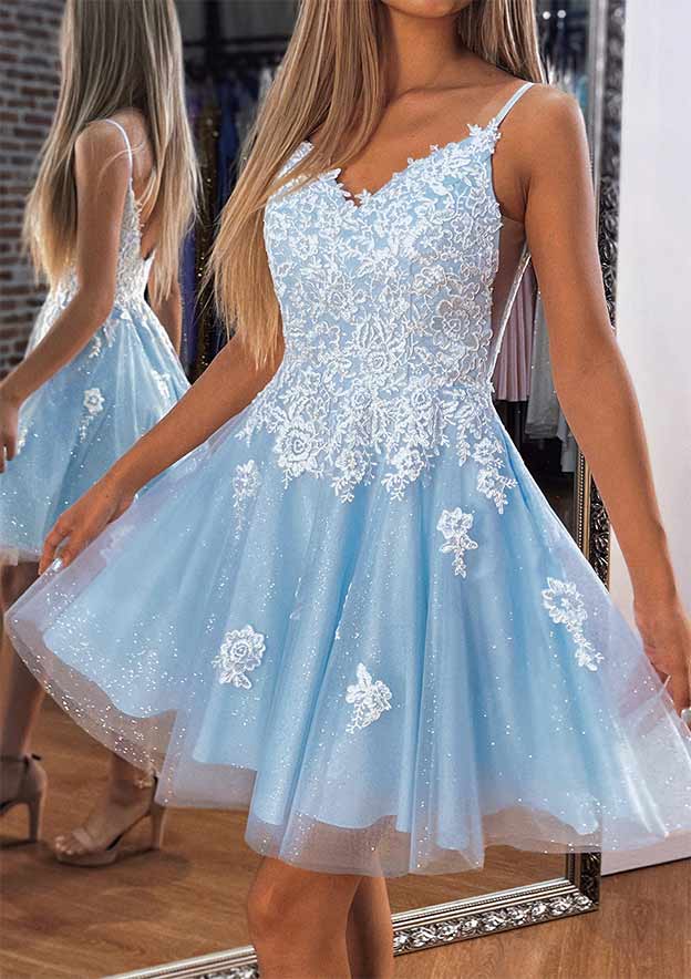 girls homecoming dresses Embellished-Bodice Short Dress Round Neck 5 Short A-Line Homecoming Dress with