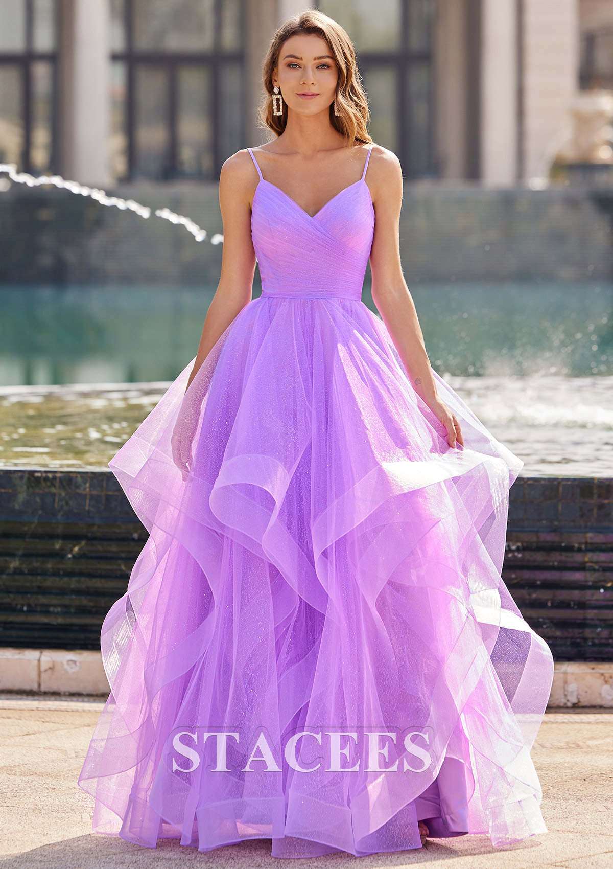 deep v neck tulle prom dress New Arrival Navy Tulle Sparkly A-line Deep V-neck Backless Elegant Pro   Simidress