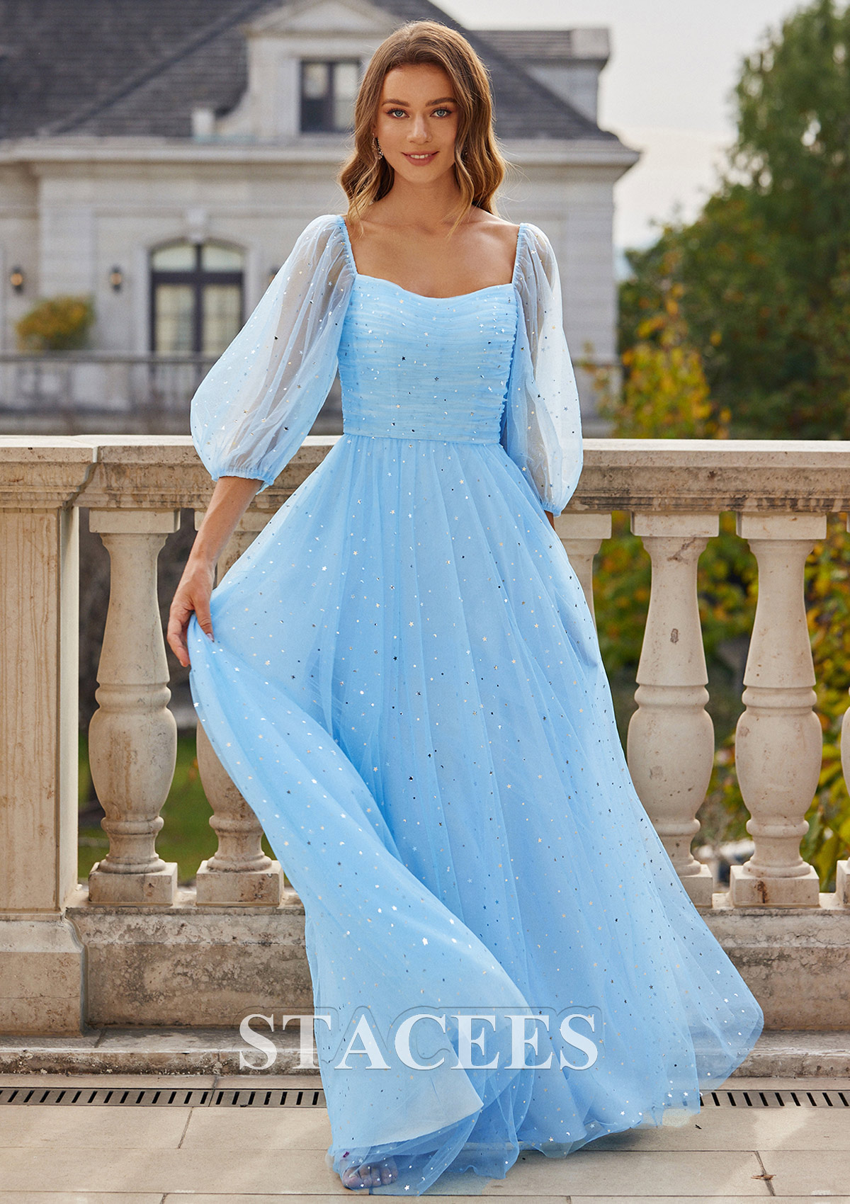 prom dress square neckline A-line Square Neckline Floor-length Chiffon Prom Dress With Beading