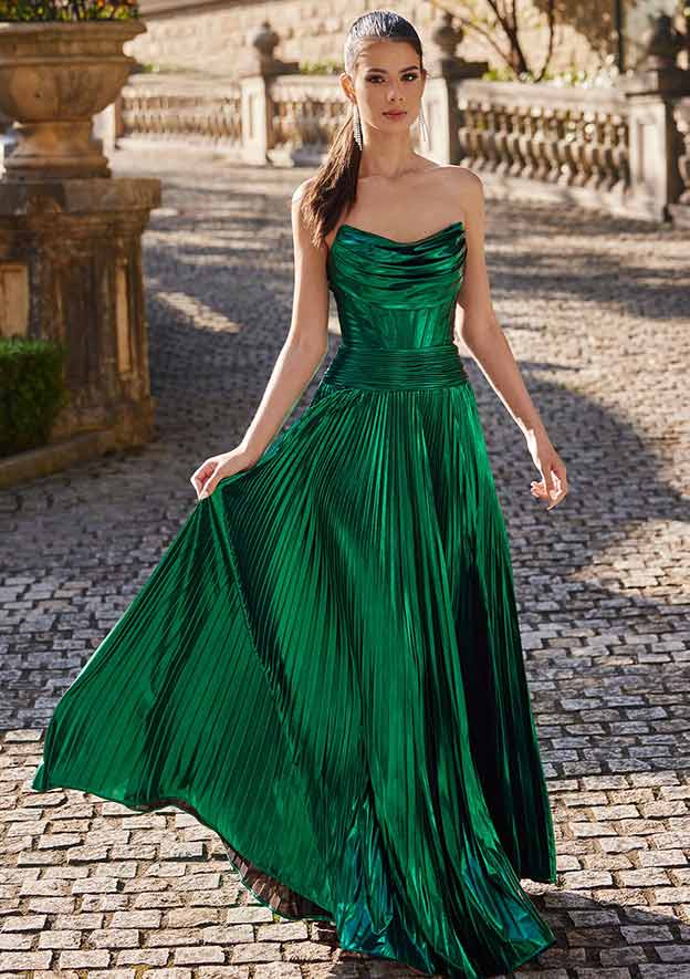 a line pleated dress Stacees 2026 Metallic Prom A-line Slit Homecoming Dresses Designer Azazie Midi Dresses A-Line Wedding
