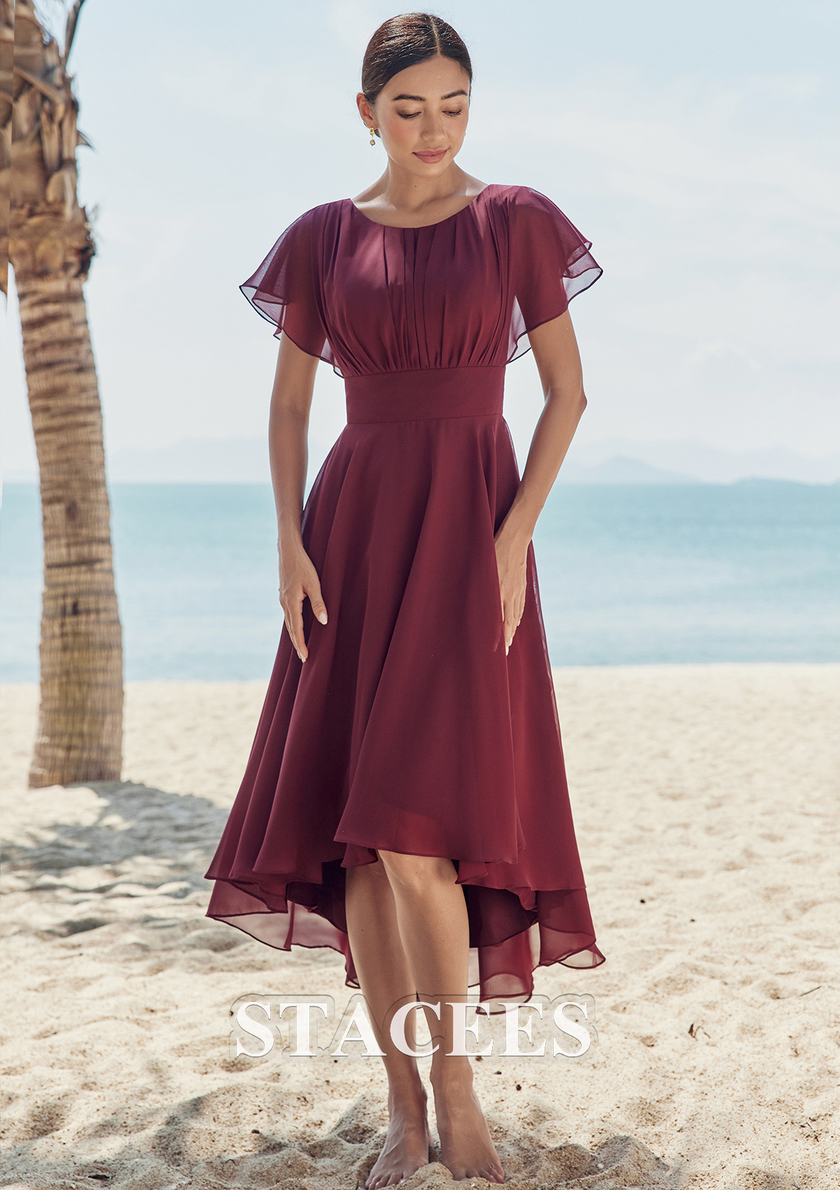 bridesmaid dresses short burgundy BABARONI BABARONI Chiffon Burgundy Bridesmaid Dresses Halter Short/Mini Sleeveless Ruched A-line, Burgundy / US0