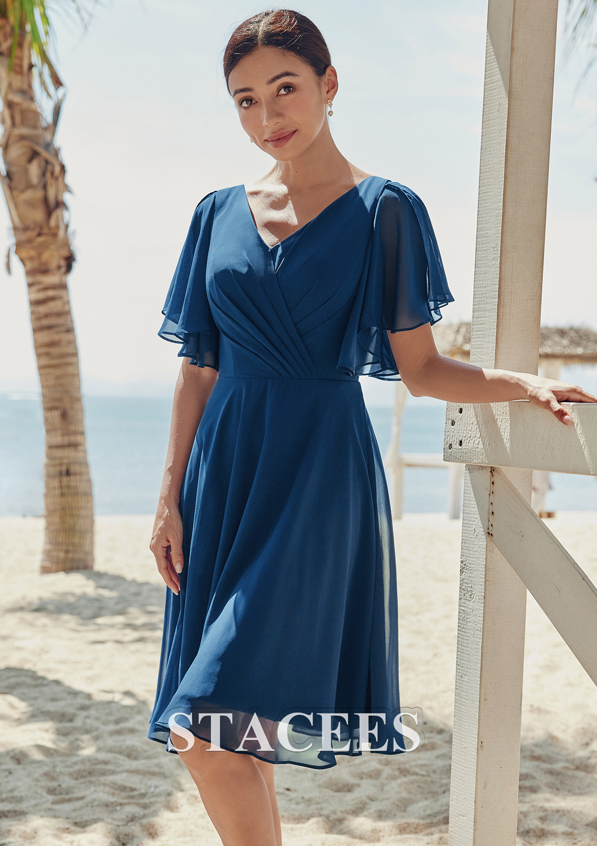 navy blue chiffon dress with sleeves Missacc Petal Mother Of The Bride Dresses Exquisite Plunge Neck Floral Embroidered Sleeves Chiffon Mother Of The Bride Dresses With High Split