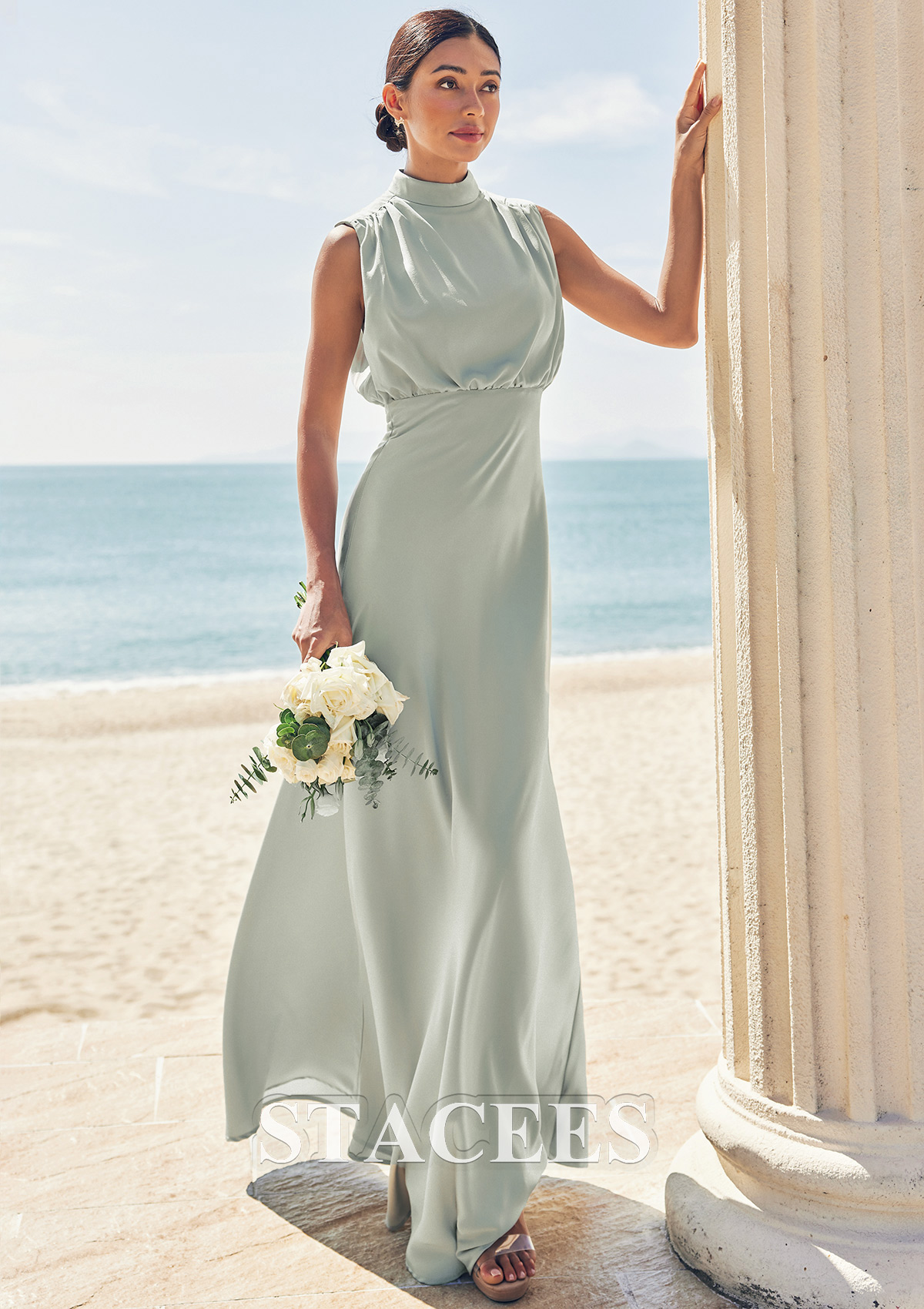 a line high neck dress Stacees Bridesmaid Dress A-line High-Neck Long Stretch Satin