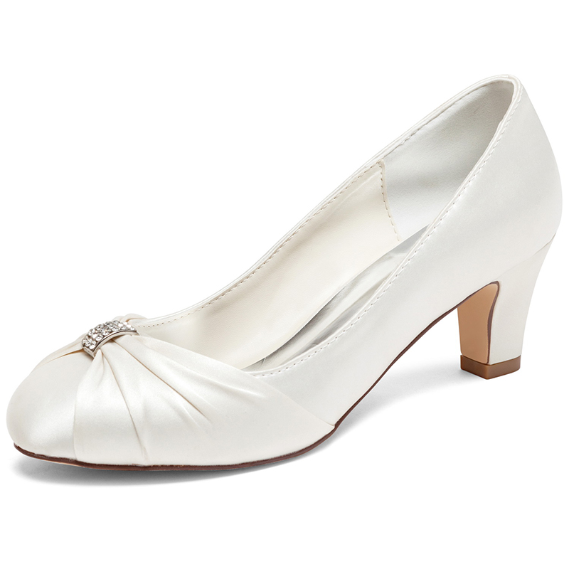 Chunky Heel Charmeuse with Beading Wedding Shoes