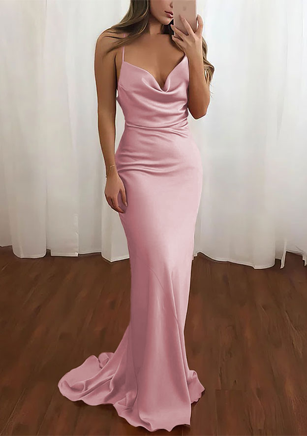 sheath/column sleeveless spaghetti straps floor-length ruffles spandex dresses Sheath/Column Rust Spaghetti Straps Prom Dress