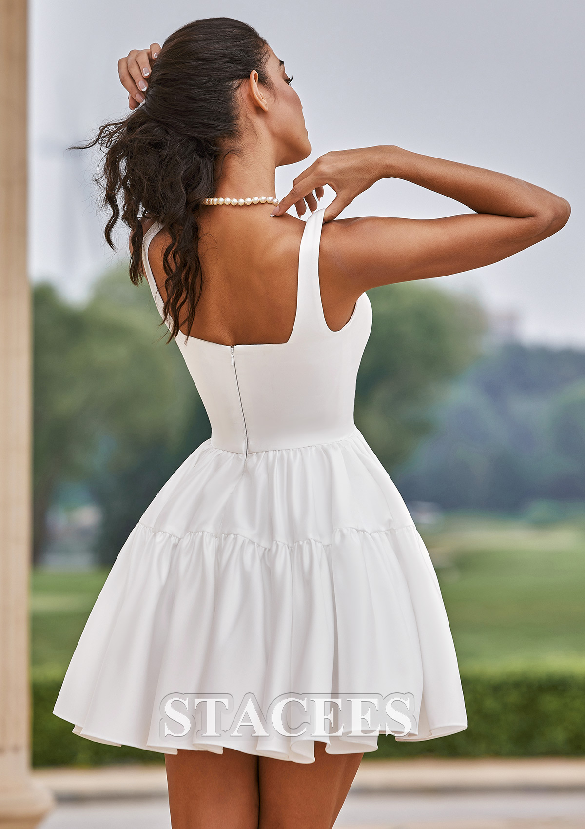 tiered white dress short EsEiCo Women's Solid Layer Hem Cami Mini Dress Sleeveless Ruffle Tiered Short Dresses for Women White at Amazon Women's Clothing store