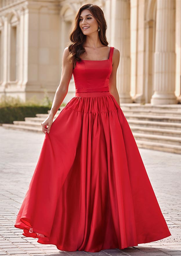 red aline dress Red Aline Prom Dress Brittany Red Cutout Ruffle A-Line Prom Dress Elegant  Gown With Slit KissProm Red Taffeta