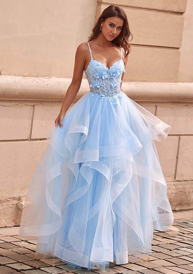 a line flowy prom dress Stacees Black A-line with Floral Sheer Lace Corset Ruffle Skirt 90s Icon V Slip Macys US Size:US16 Style this lavender ruffle