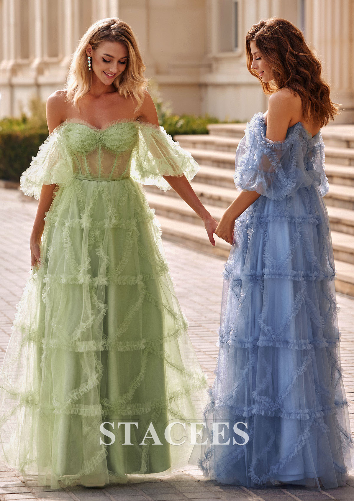 Salvia Vestido línea a cuello de corazón tul hasta el suelo vestido de graduación - STACEES