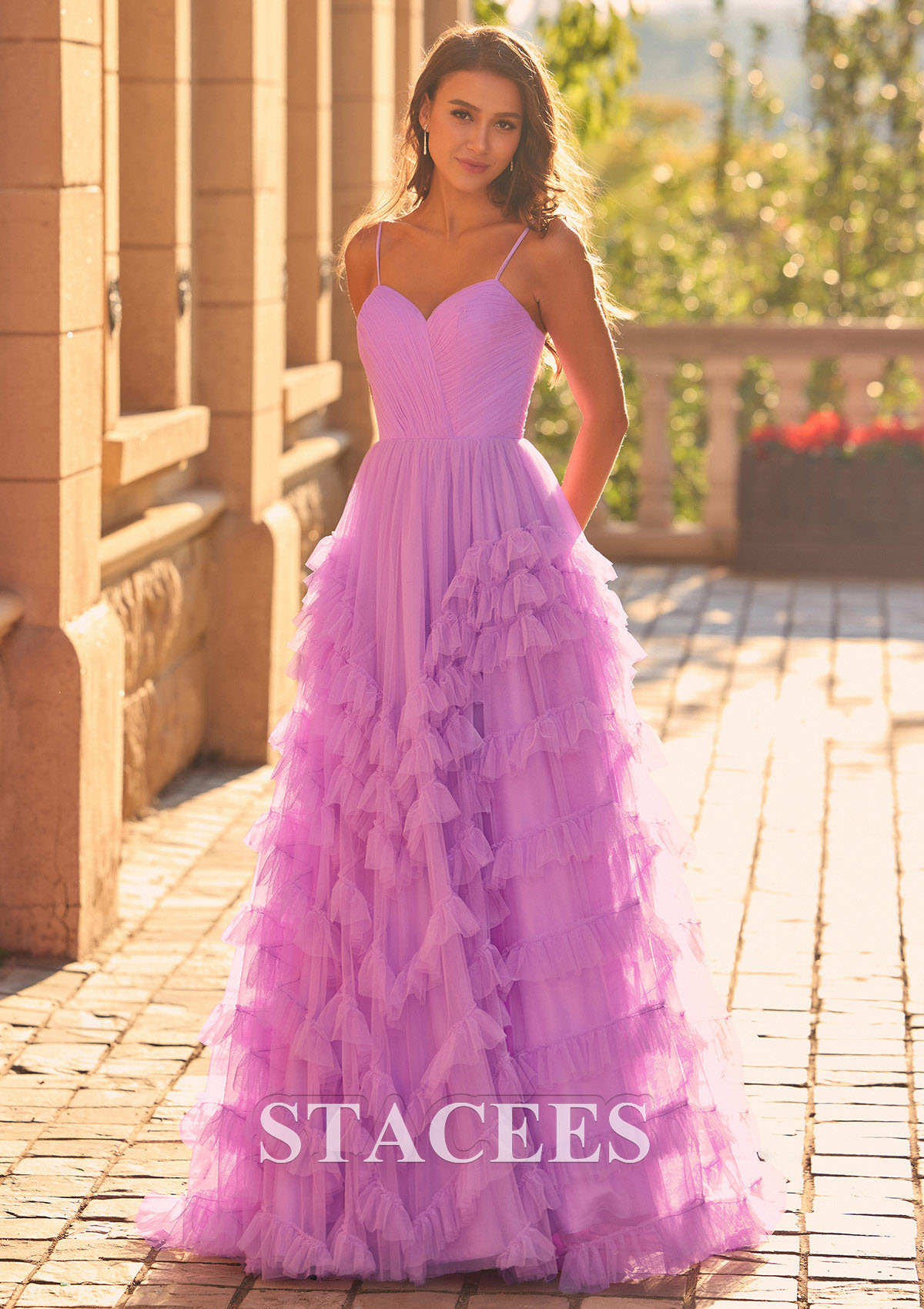 As Picture Vestido línea a princesa cuello de corazón tul barrer/cepillo tren vestido de graduación - STACEES