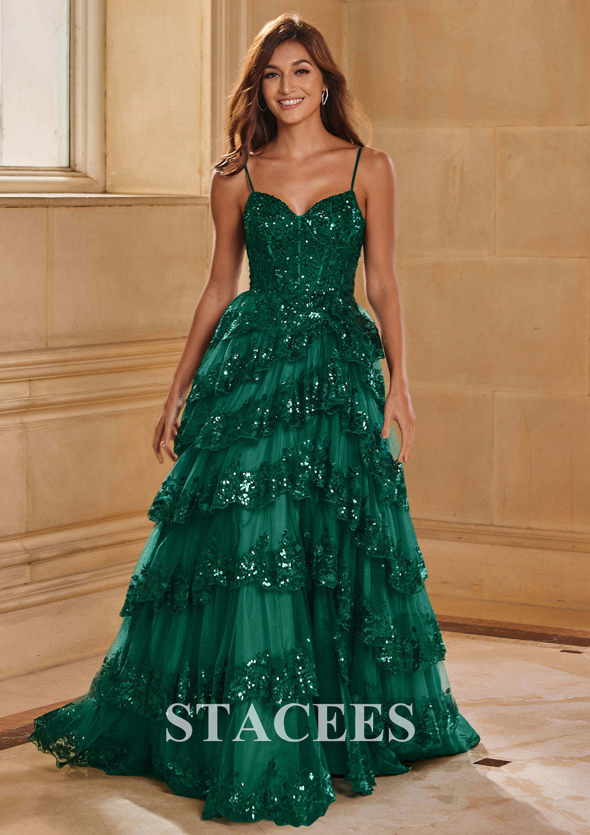 green prom dress with ruffles Green Sequin Lace Ruffles Prom Dress Lisposa