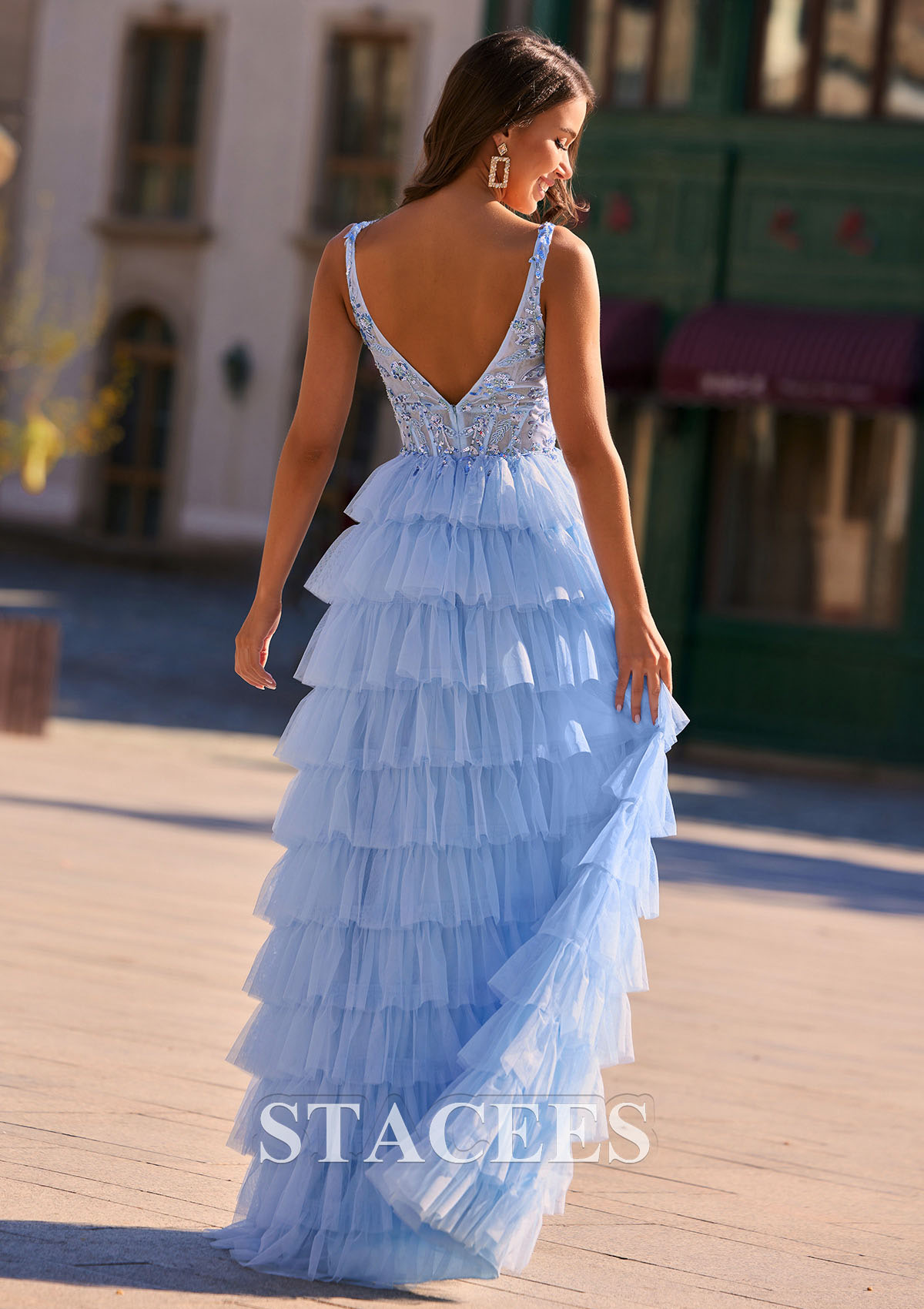 2022 prom dresses a-line blue tulle applique halter long sleeveless 2026 A Line Tulle Light Sky Blue Halter Side Slit Long Prom Dresses With Appliques