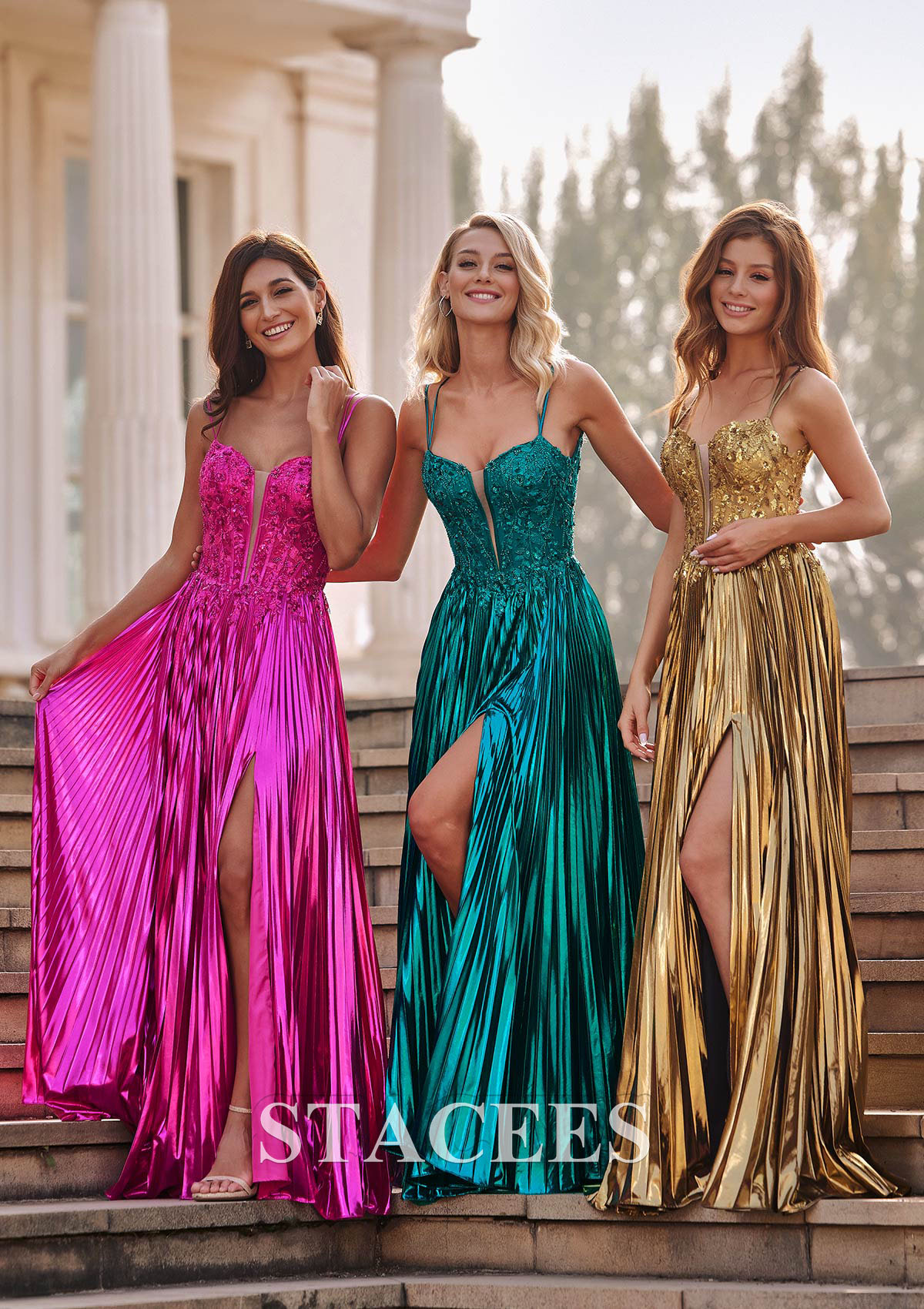pink metallic dress with train Shiny A-line Ruched Metallic Slit Sweep Train Prom Dress with Plugging  V-neck S8246PM - Prom Dresses