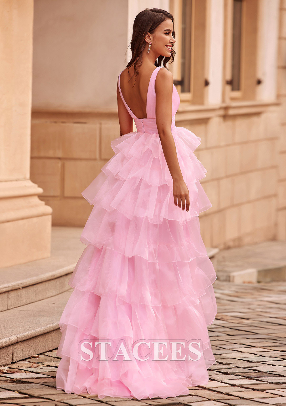 a line princess v neck sleeveless asymmetrical ruffles organza dresses Veaul 2026 High Low Champagne Cocktail Dresses 2020 A-Line Princess Deep V-Neck Sleeveless Lace
