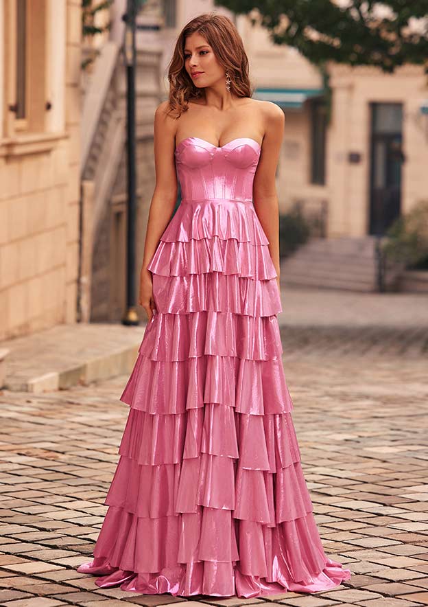 strapless keyhole metallic pleated a-line prom dress with slit Strapless Beaded Gown with Keyhole Bodice D5716