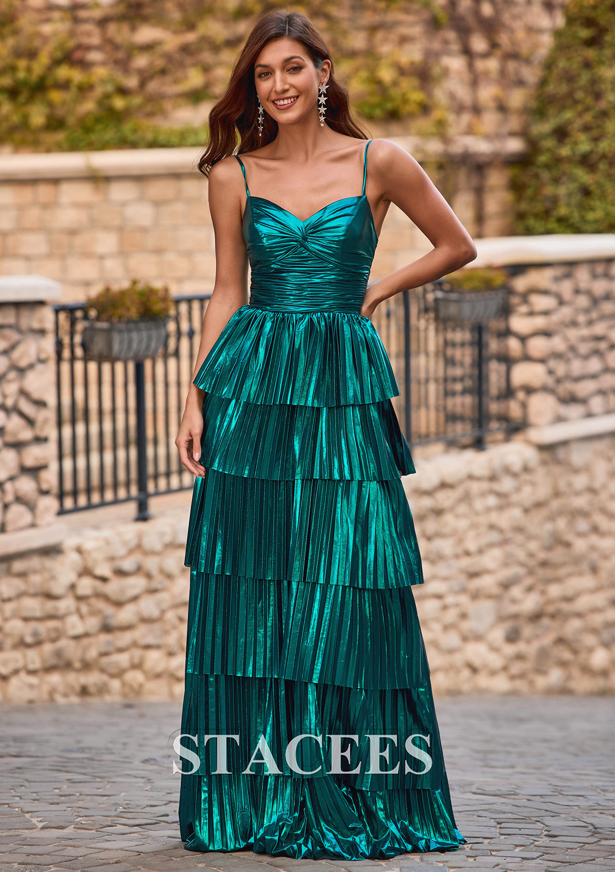 metallic tiered dress self-portrait - Pink Metallic Tiered Maxi Dress