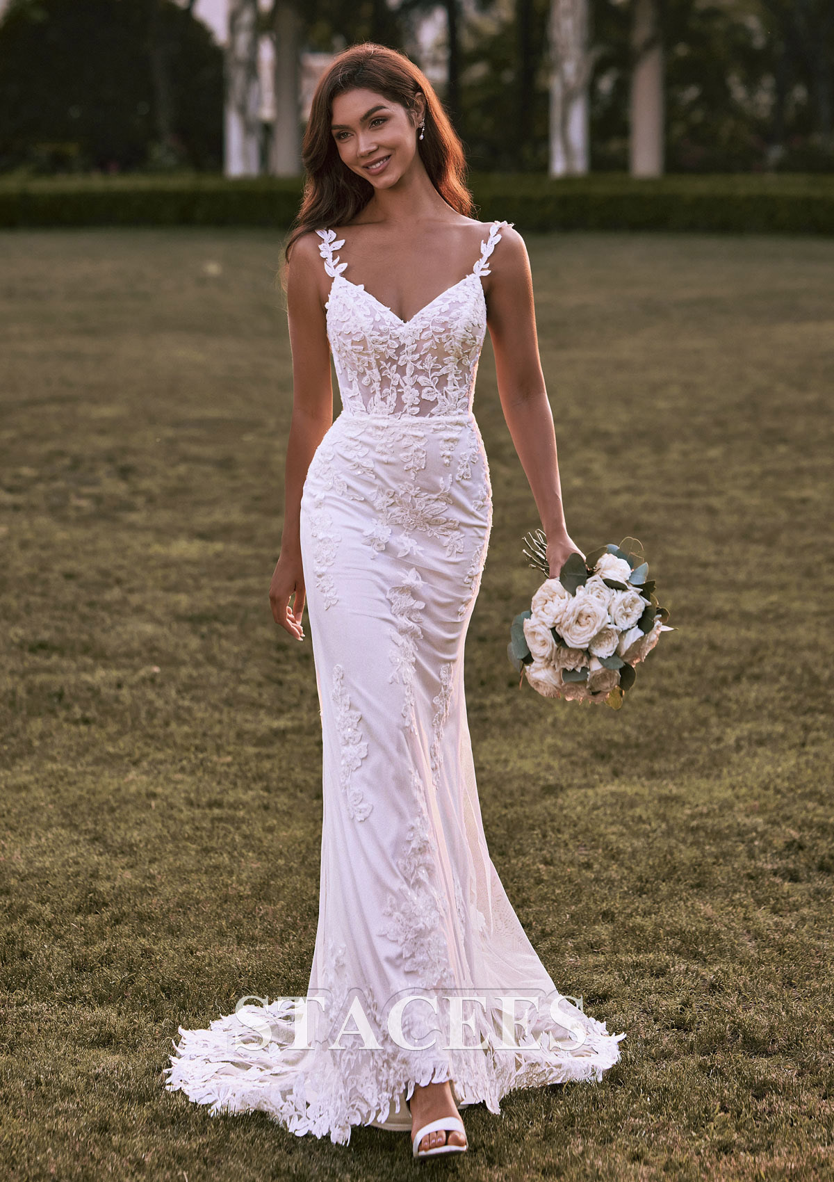 Ivory Romantic Lace Bridal Gown with Flowing Detachable Train