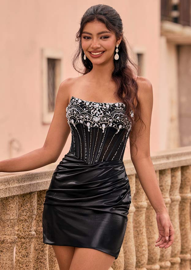 Bodycon Strapless Embellished Corset Metallic Homecoming Dress