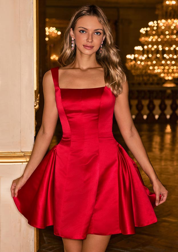 A-line Bateau Vibrant Satin Fit-and-Flare Homecoming Dress