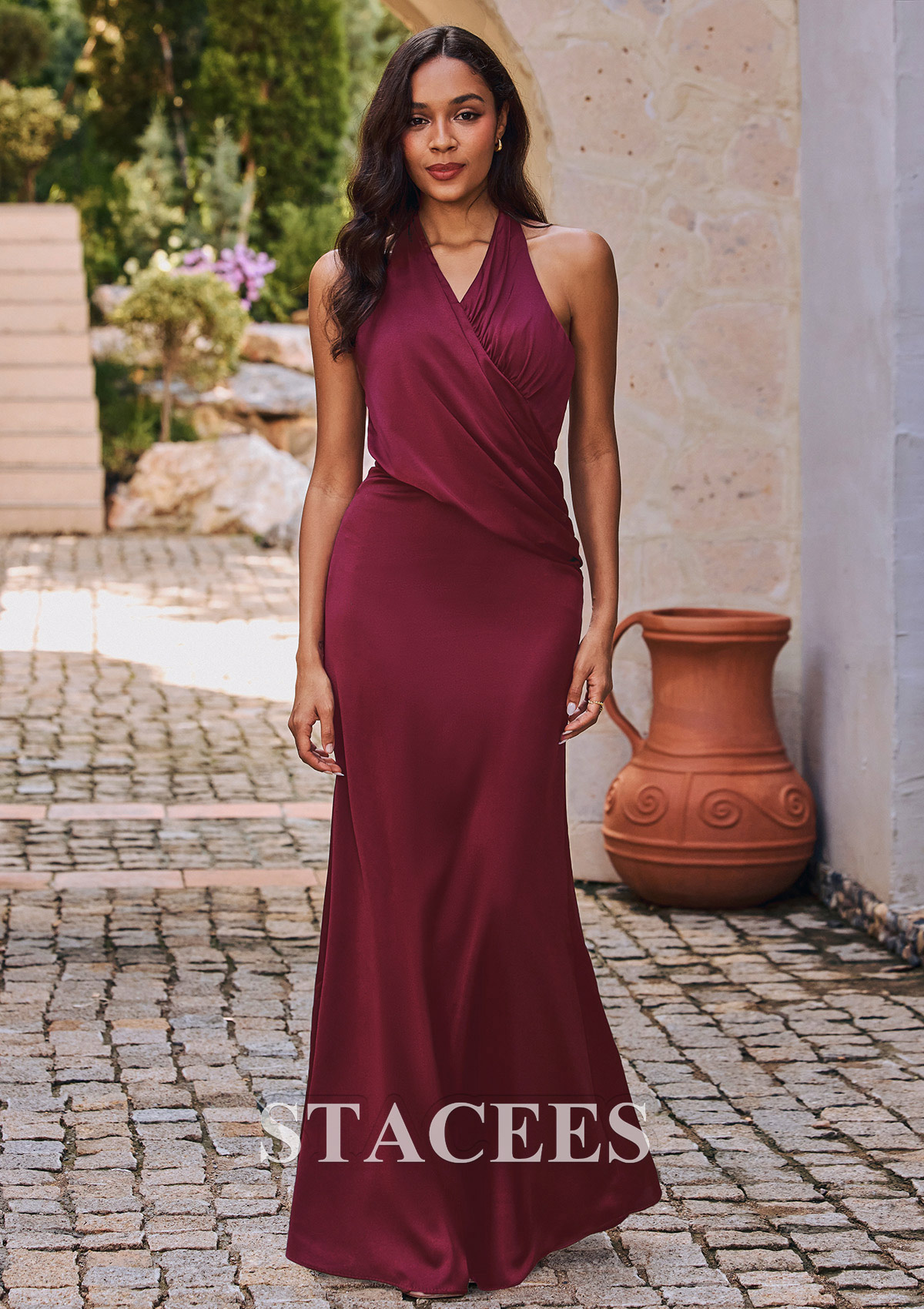 halter dress fitted Black Halter Gown with Crystal Embellished Neckline 47814