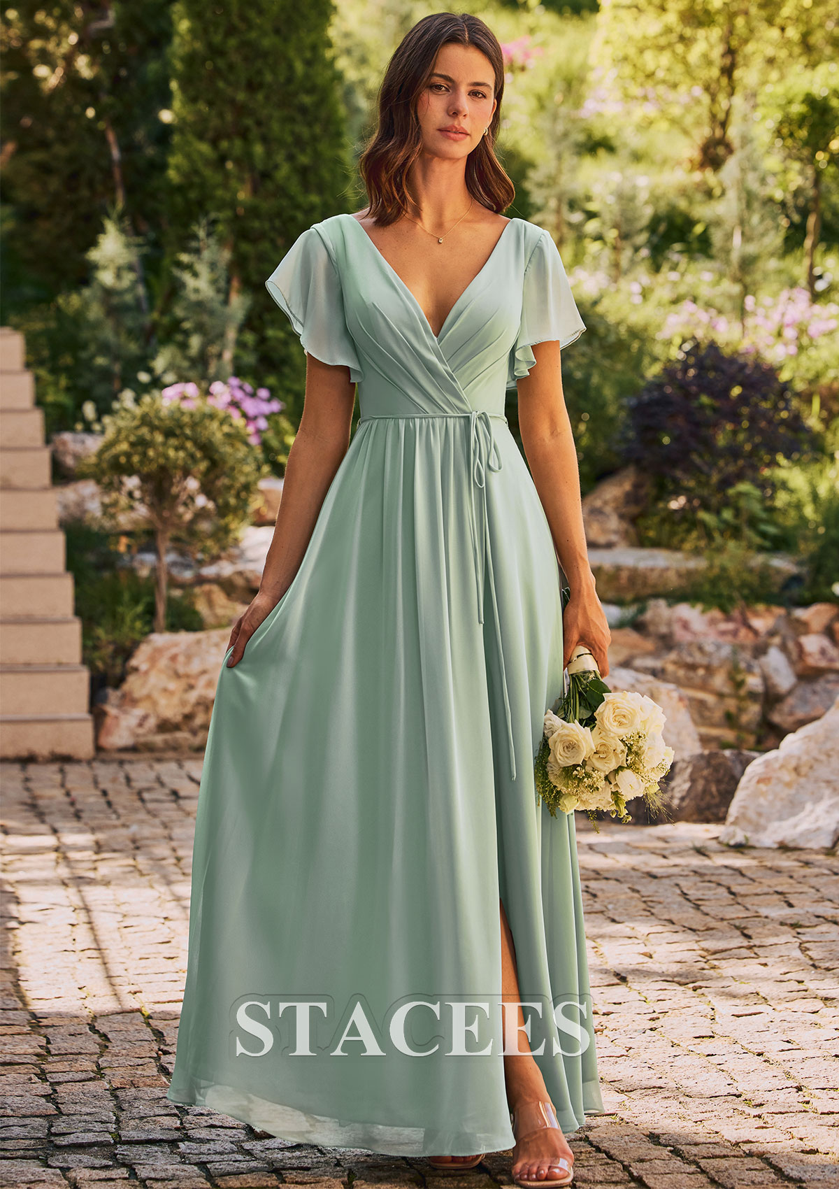 flounced crinkle chiffon sheath bridesmaid dress David's Bridal Flounced Crinkle Chiffon Dress Long Sleeveless Marine Blue Size 4