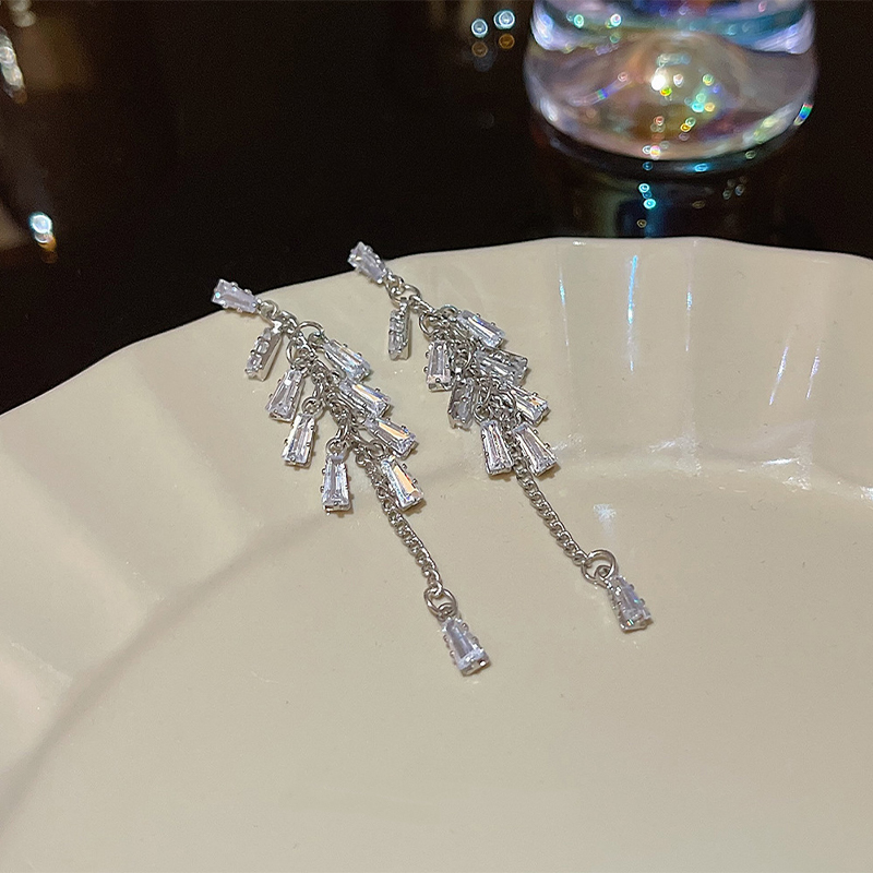 Silver Beautiful Luxurious Ladies' Silver Plated Earrings with Cubic Zirconia - STACEES