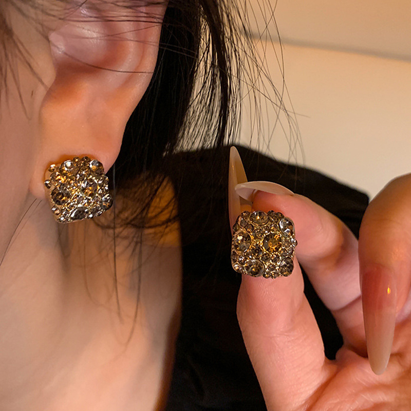Gold Fashionable Sparking Women's Alloy Earrings with Cubic Zirconia - STACEES